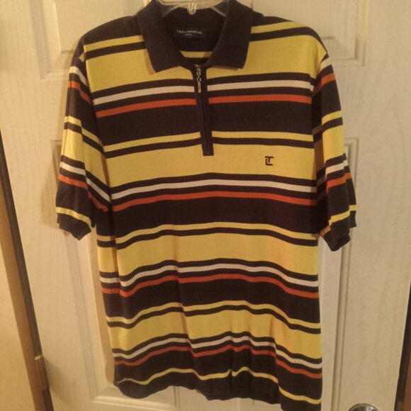 Ted Lapidus Men's Striped 1/4 Zip Polo Shirt Size L - Picture 2 of 8